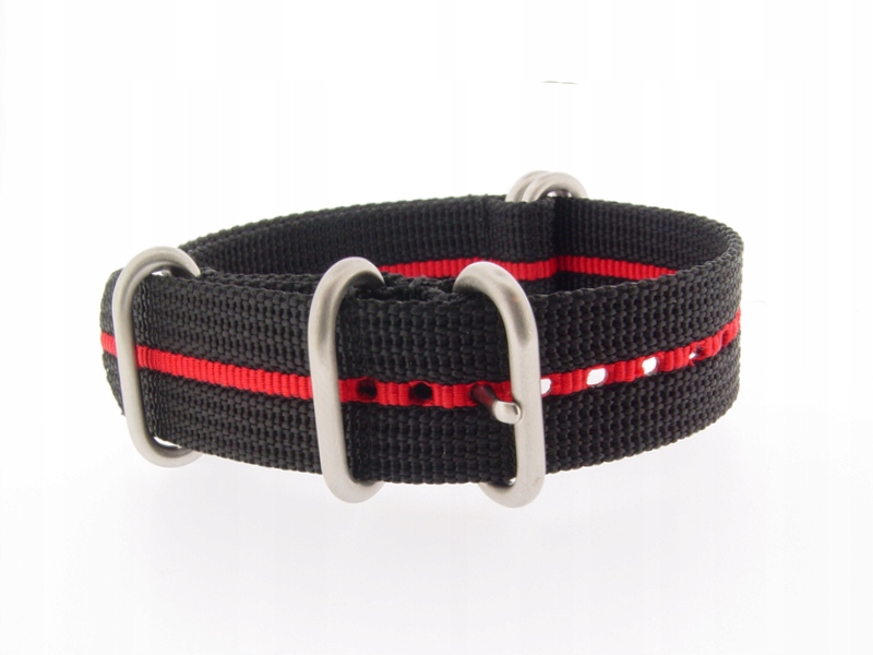 NYLON GRUBY PASEK NATO STRONG ZULU BLACK RED 20 Materiał nylon