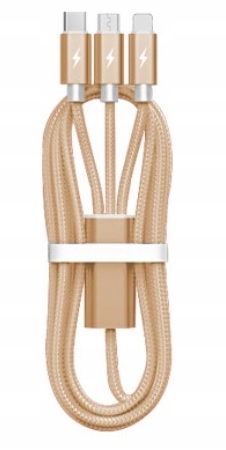 KABEL 3W1 LIGHTNING USB-C MICRO-USB NYLON DŁUGI 2M