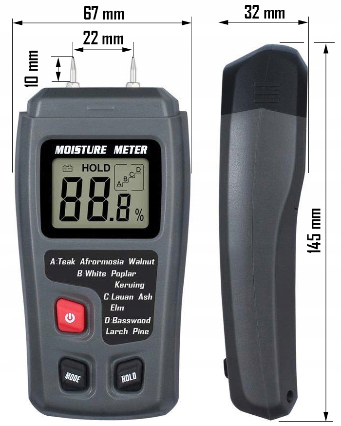 Wilgotnościomierz miernik wilgotności do drewna 9V Kod producenta KMT-10