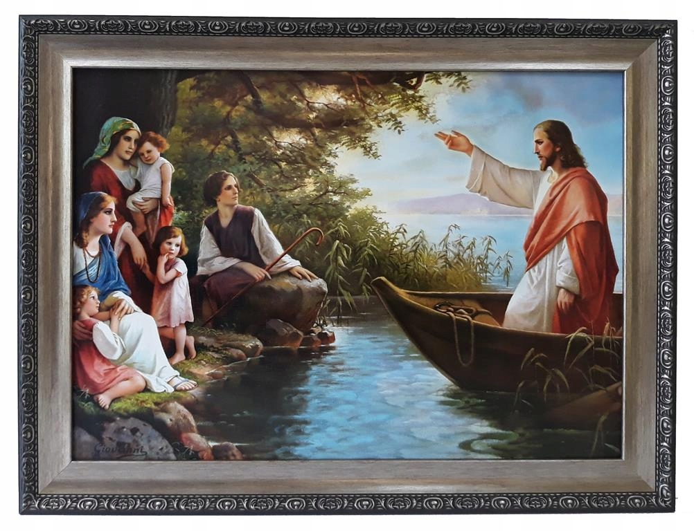 

Obraz W Srebrnej Ramie 62x82 Jezus Na Łodzi