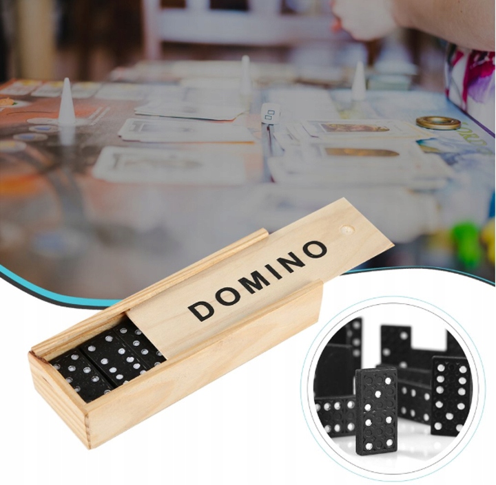DOMINO DREWNIANE KLOCKI GRA RODZINNA + PUDEŁKO Stan opakowania oryginalne