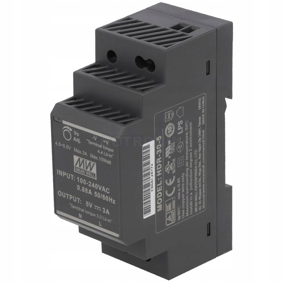 

Zasilacz impulsowy na szynę Din HDR-30-5 5V/3A 15W