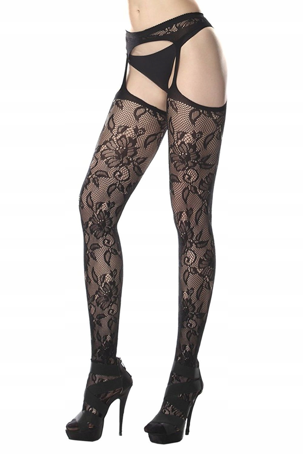 POŃCZOCHY Z PASEM Koronkowe Z Wzorem Zmysłowe