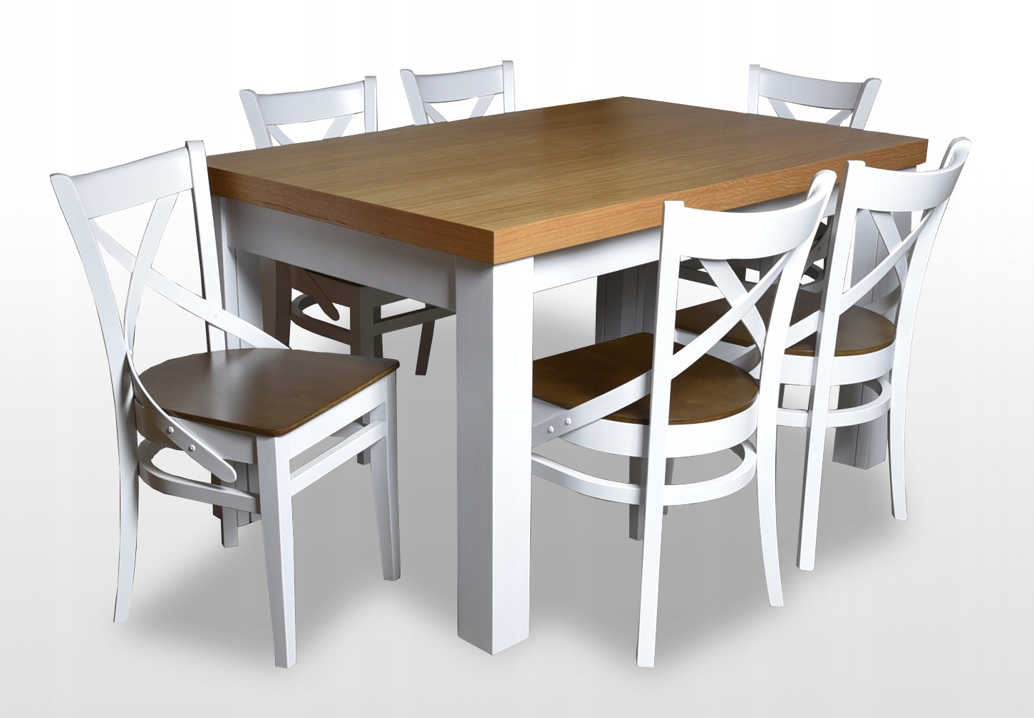 Stół 160*90 rozkładany 240 + krzesła Fornir Dębowy Kolor korpusu stołu biały