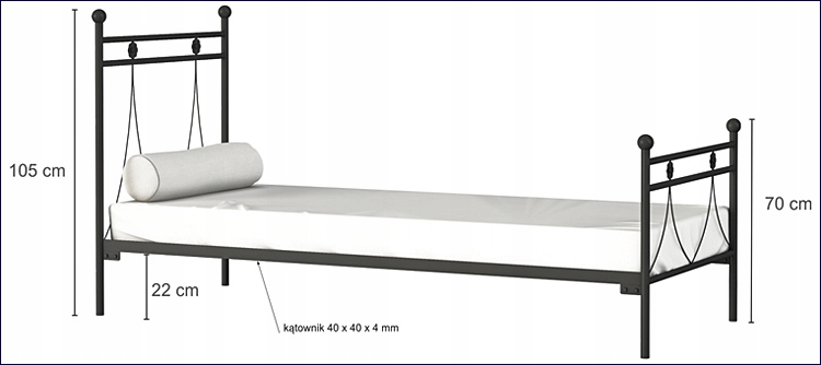 ŁÓŻKO POJEDYNCZE METALOWE MŁODZIEŻOWE ==== 120X200 Długość mebla 210 cm