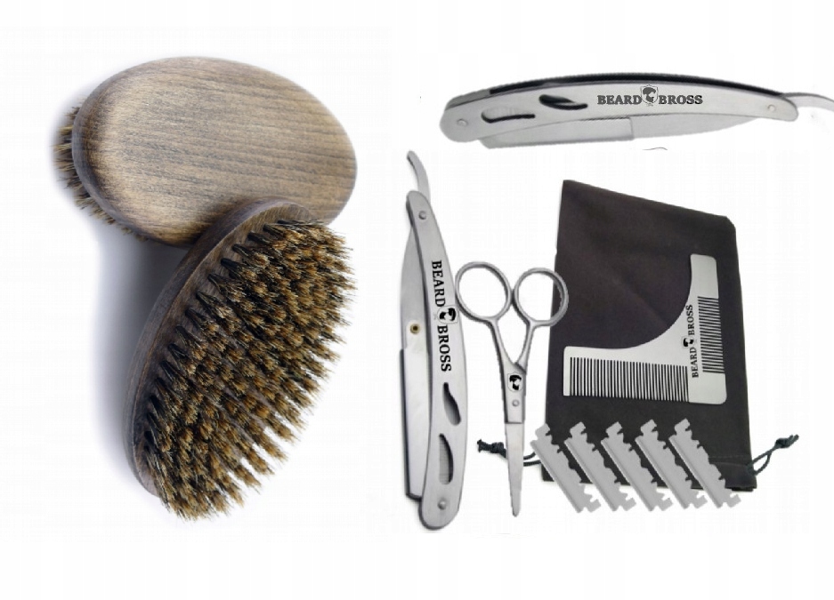 Brzytwa NOŻYCZKI SZABLON etiu SZCZOTKA DO BRODY z dzika