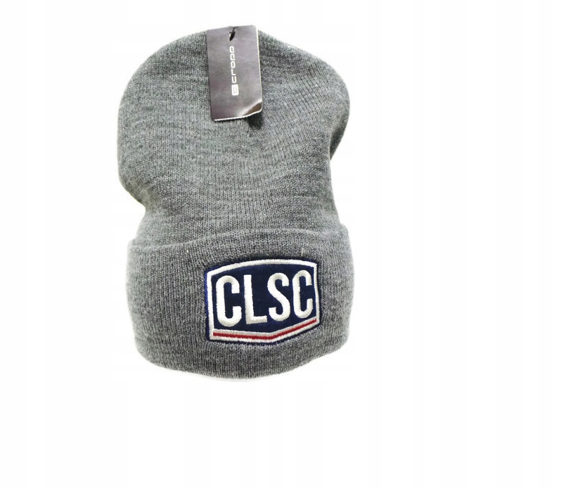 

145* Czapka Męska Szara Wsuwana Z Naszywką