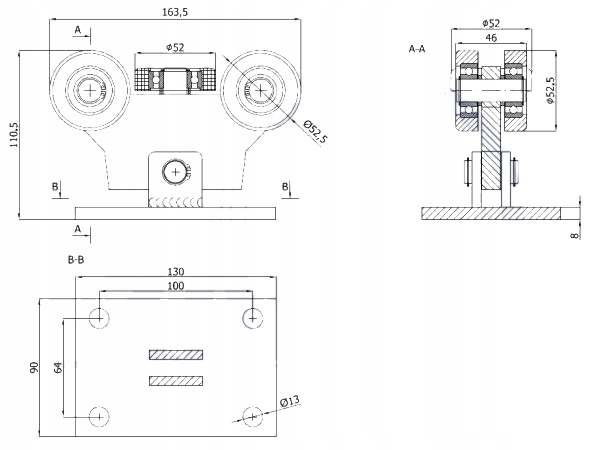 60x60x3 WÓZKI BRAMOWE ROLKI BRAMY PRZESUWNEJ Marka Zabi