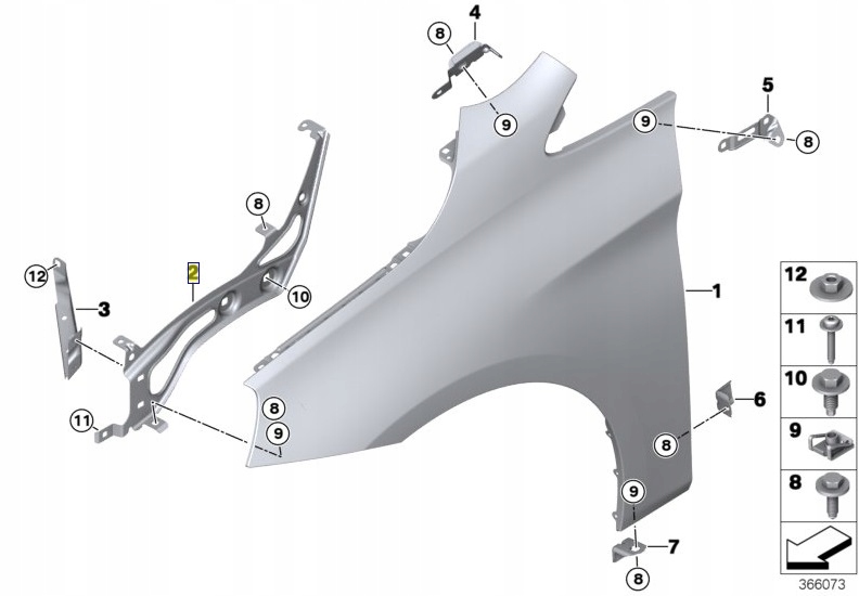 Bmw levý skluz upevnění držáku blatníku F45 F46