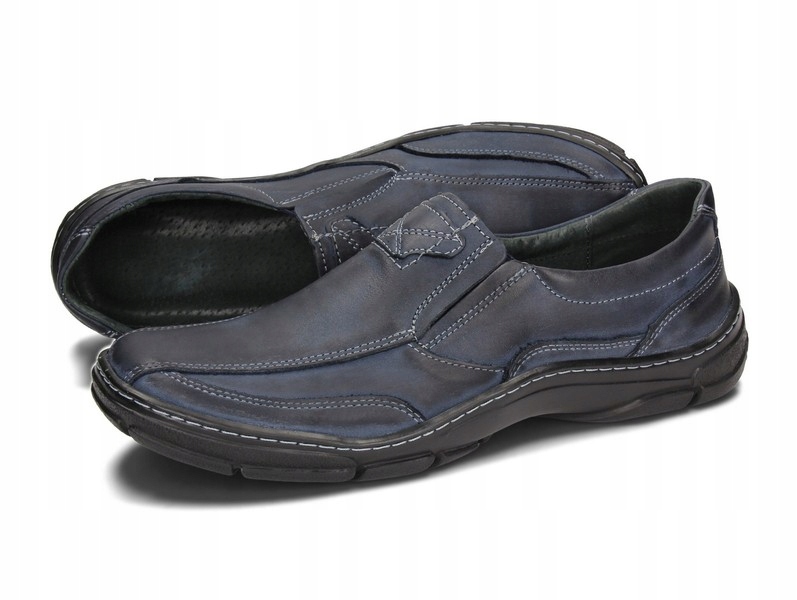 MOKASYNY PÓŁBUTY POLSKIE SKÓRA SYRIUS 150 BLUE 48 Wzór dominujący bez wzoru