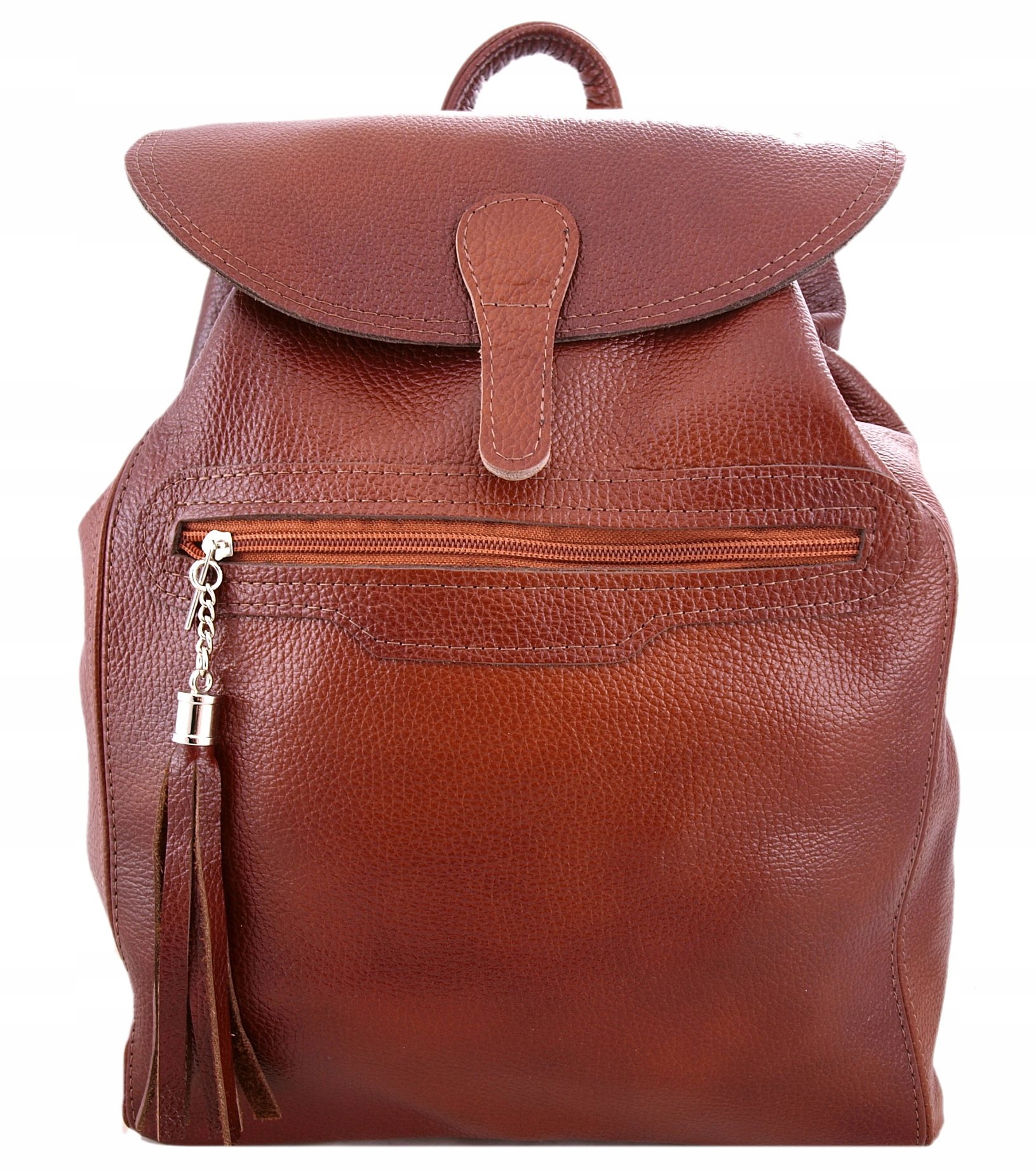 Torebka PLECAK SKÓRZANY KASZTANOWY z frędzlem