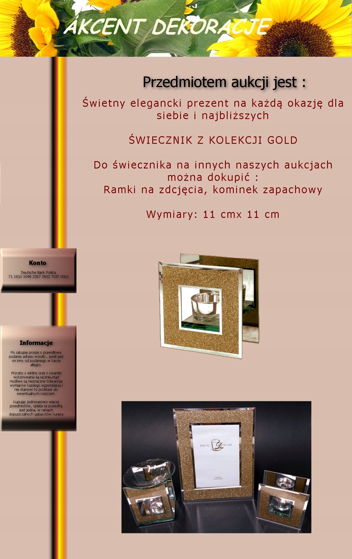 ŚWIECZNIK EXCLUSIVE GOLD NA PREZENT Wysokość produktu 11 cm