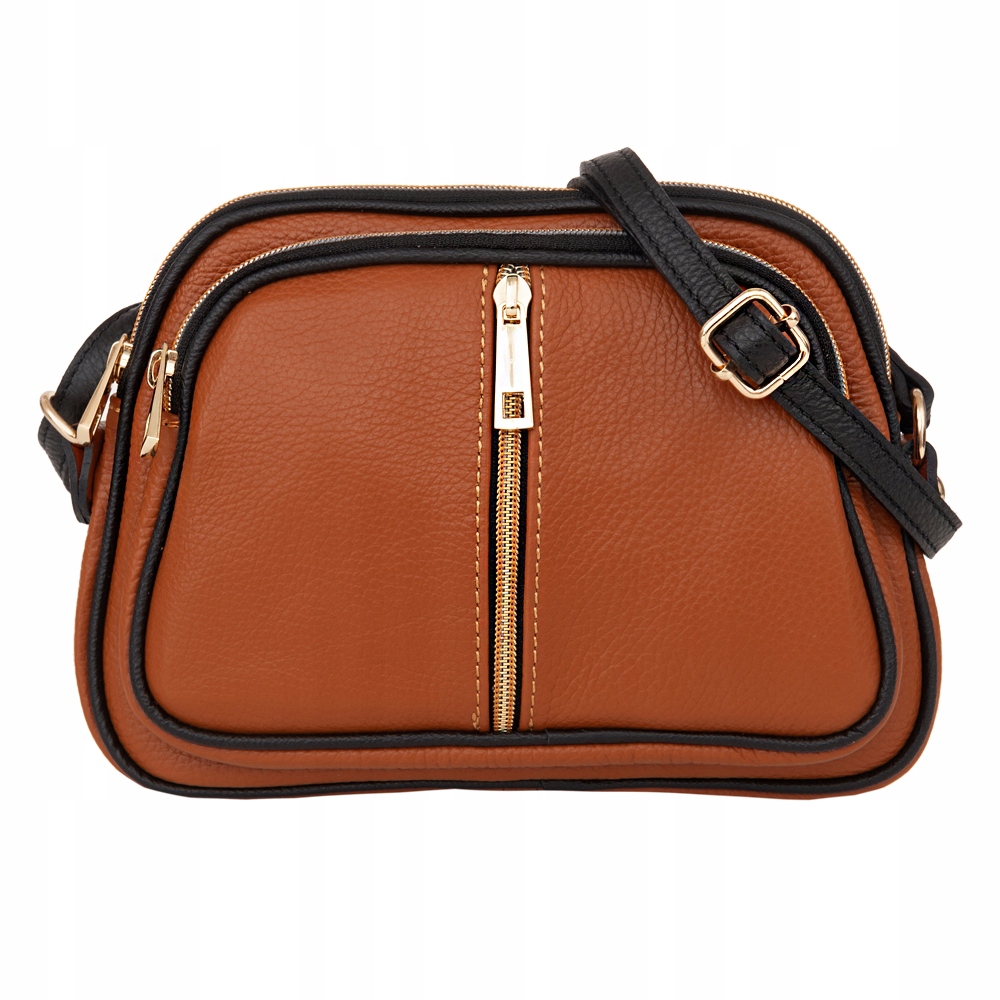 

Włoska camel ruda skórzana torebka listonoszka