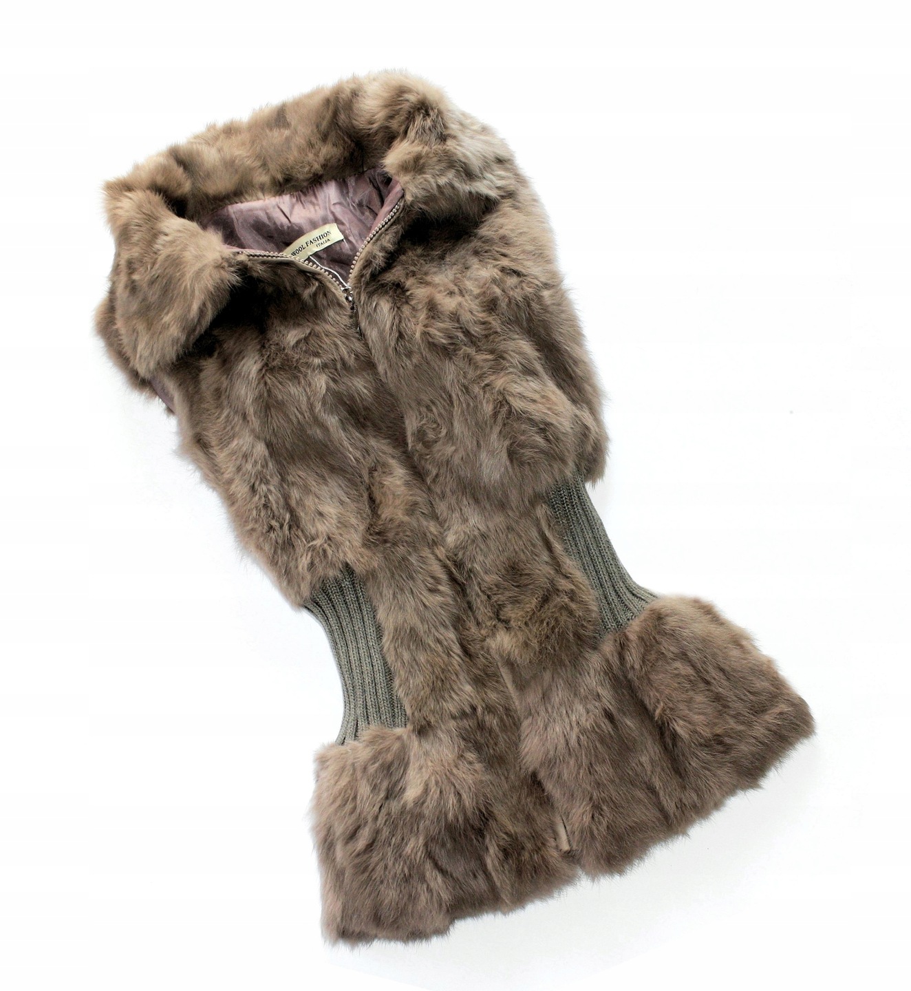 

Beżowa Taliowana Kamizelka Futerko Królika