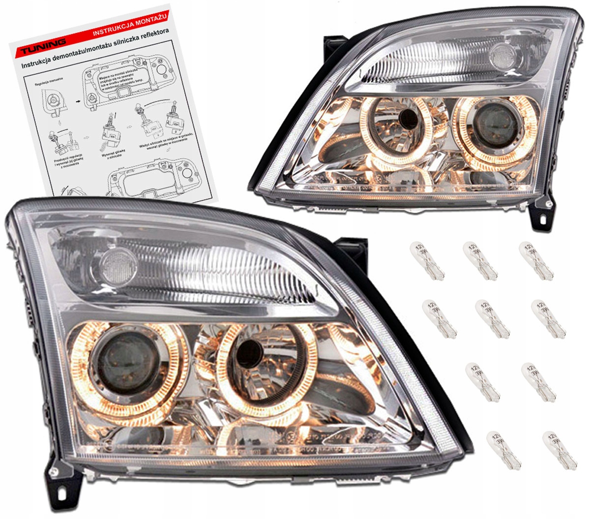 Opel Vectra C 02-05 Lampy přední světlomety Chrom kroužky projektory H7