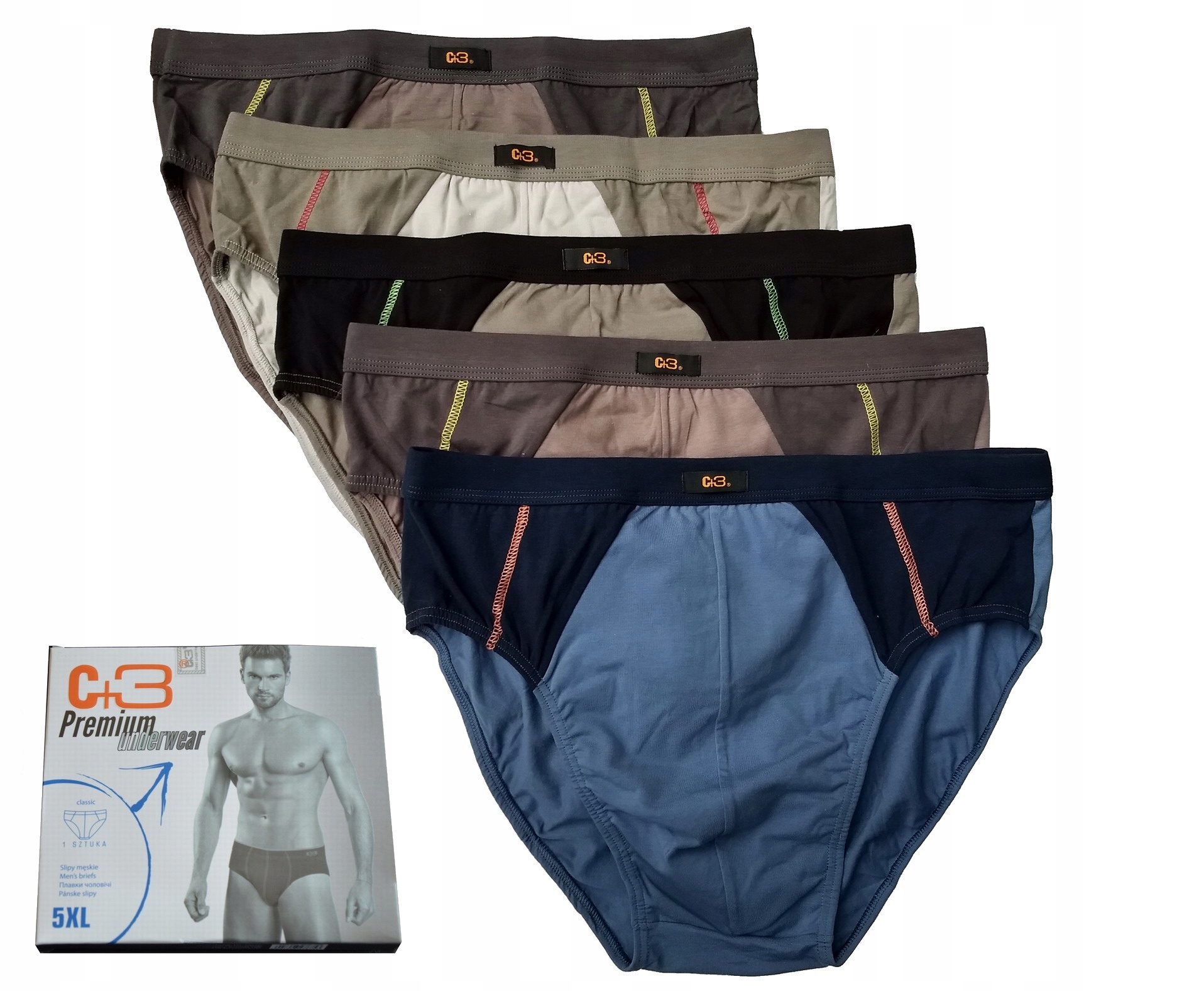3x SLIPY MĘSKIE C+3 majtki bawełniane 3XL MIX KOLORÓW tu- XXXL Fason Slipy