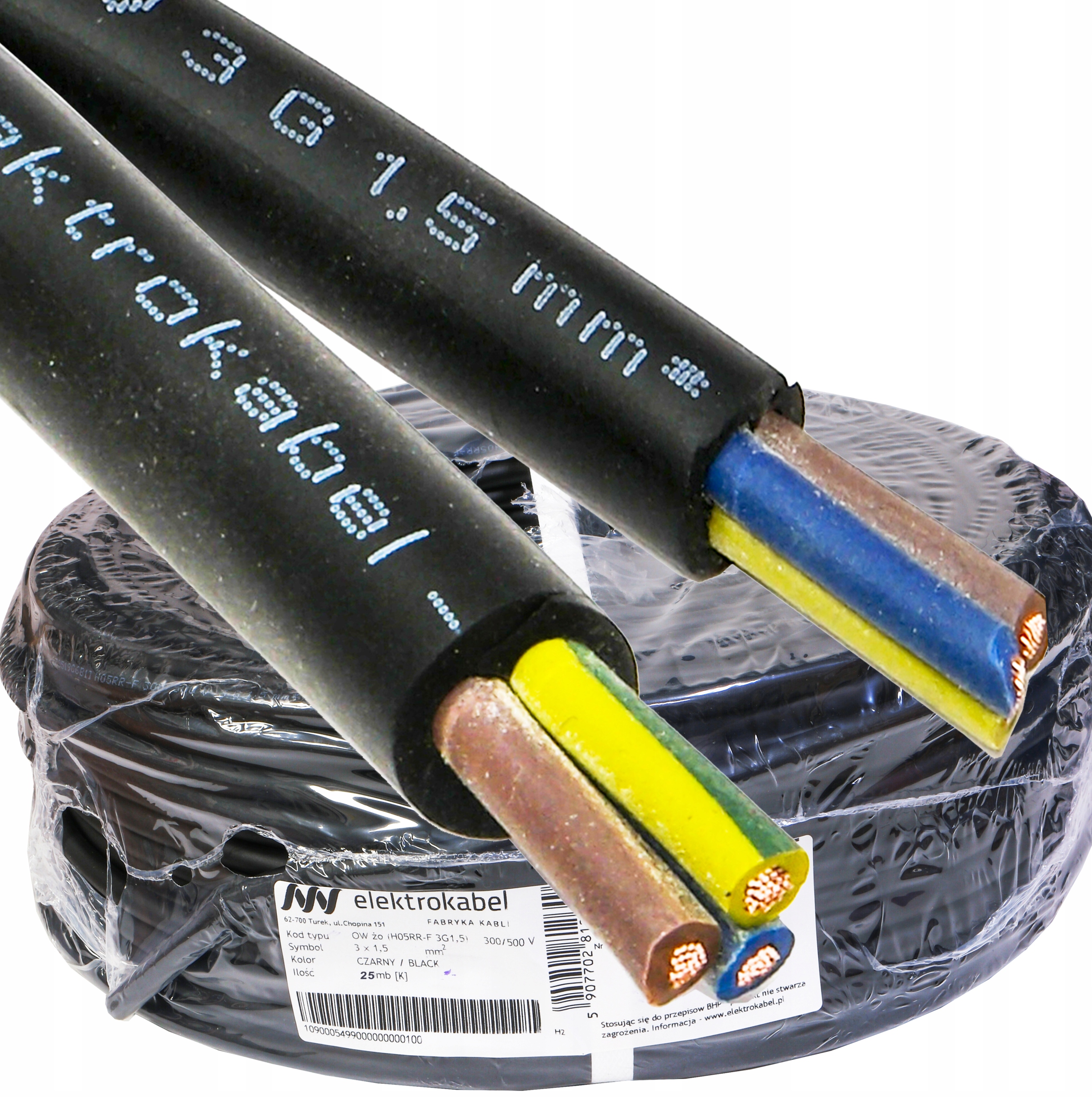 Medený Cu dielenský Kábel gumový Ow 3x1,5 mm, lanko 25 m