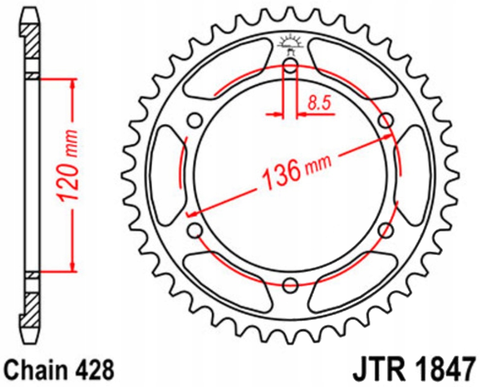 Zadní ozubené kolo Jt R1847 46-57Z Yamaha Tdr 125 H N