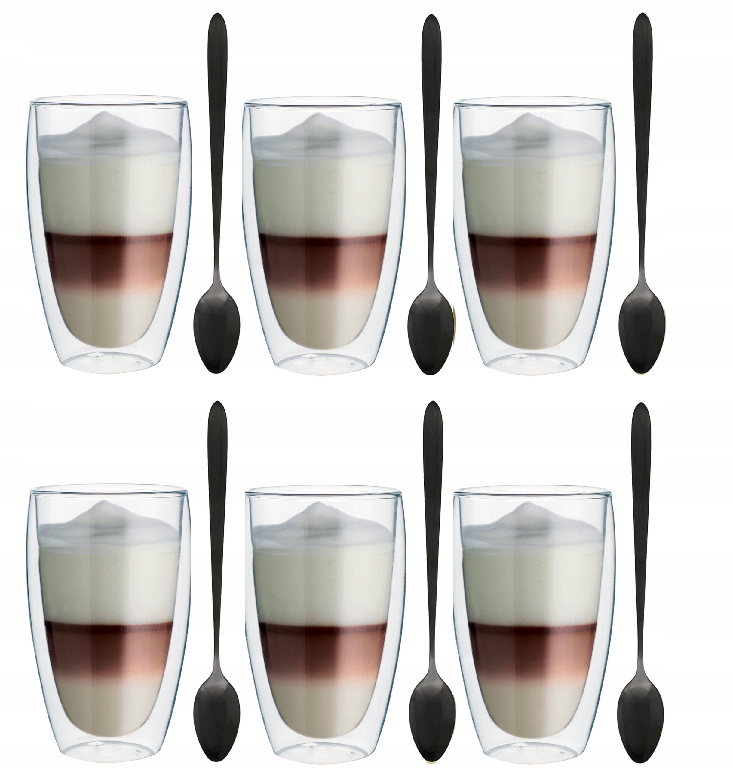 

Filiżanki Kawy Latte Cappuccino Czarne Łyżeczki X6