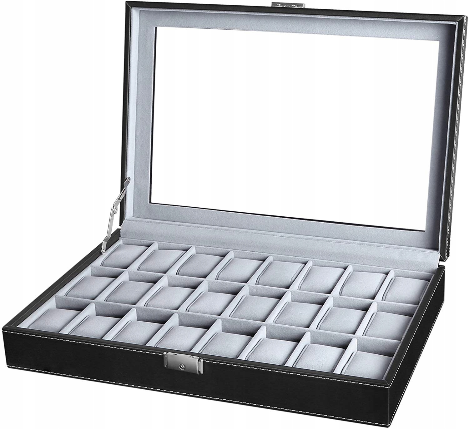 Krabička Pouzdro Organizér Schránka na hodinky Se skleněným víkem Na 24 Ks