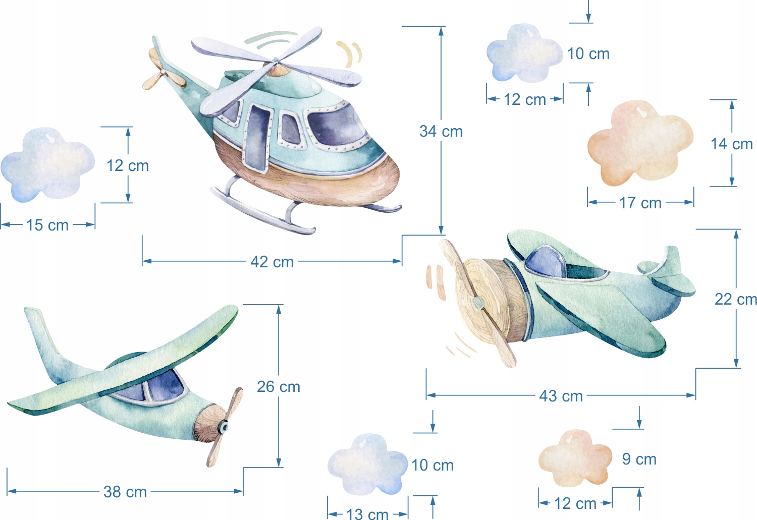 Naklejki nalepki na ścianę z domkami dla dzieci SAMOLOTY dla chłopca Stan opakowania oryginalne
