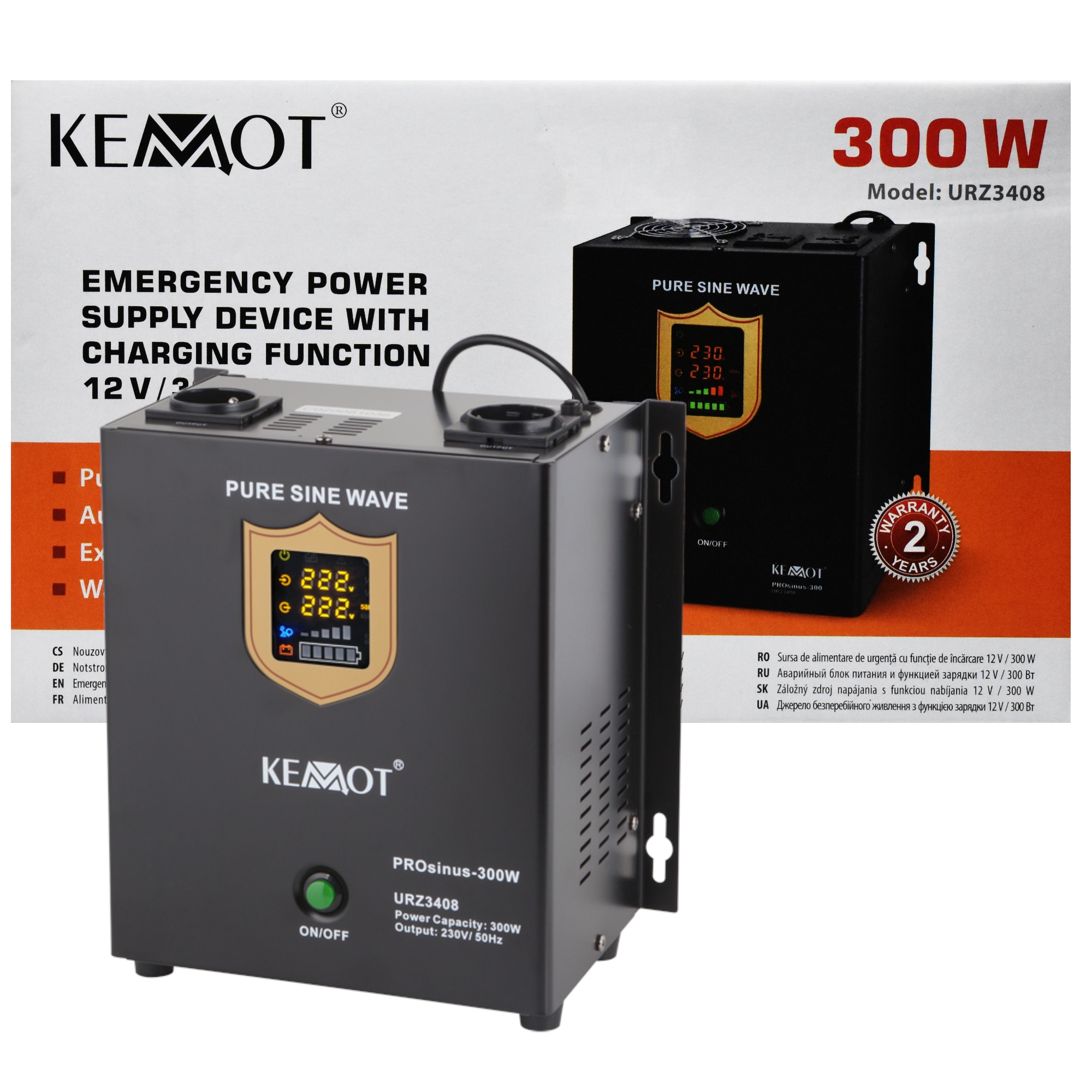 "bazar" Zdroj záložní Kemot URZ3408 PROsinus 300W 12V , čístý sinus, nástěn