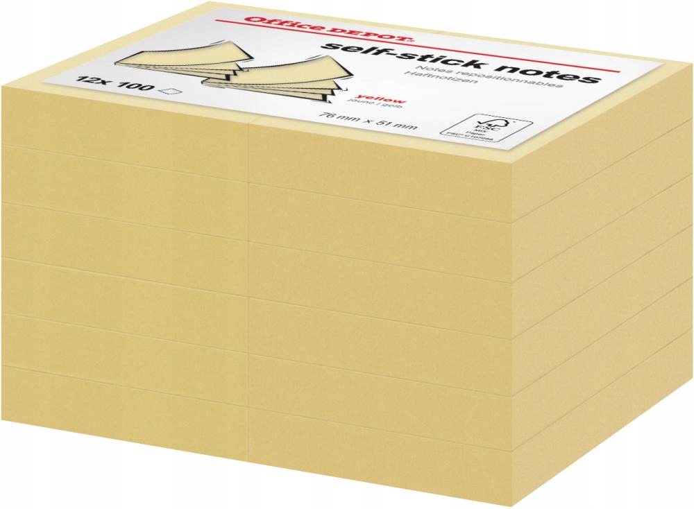 

Notes samoprzylepny 76x51mm 12x100 karteczek żółty