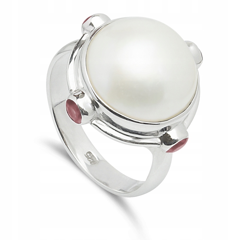 Stříbrný Prstýnek S Mořskou Perlou Mabe A Granátem