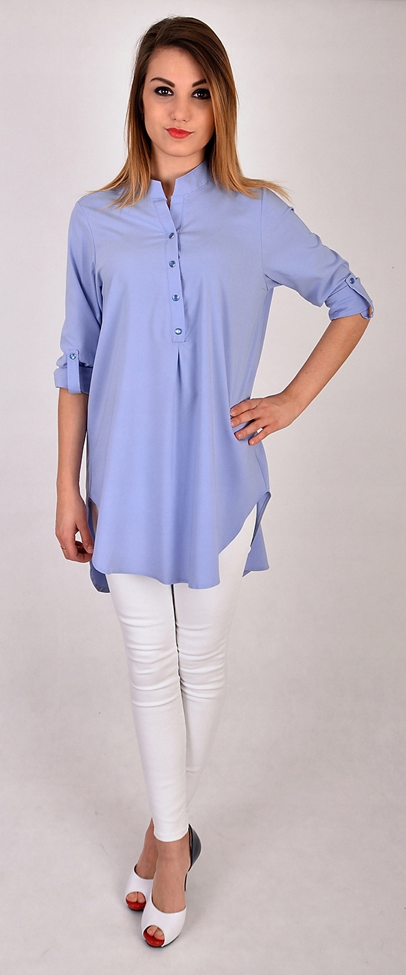 LUŹNA DŁUGA ASYMETRYCZNA KOSZULA pastele R - 50 Zapięcie zatrzask