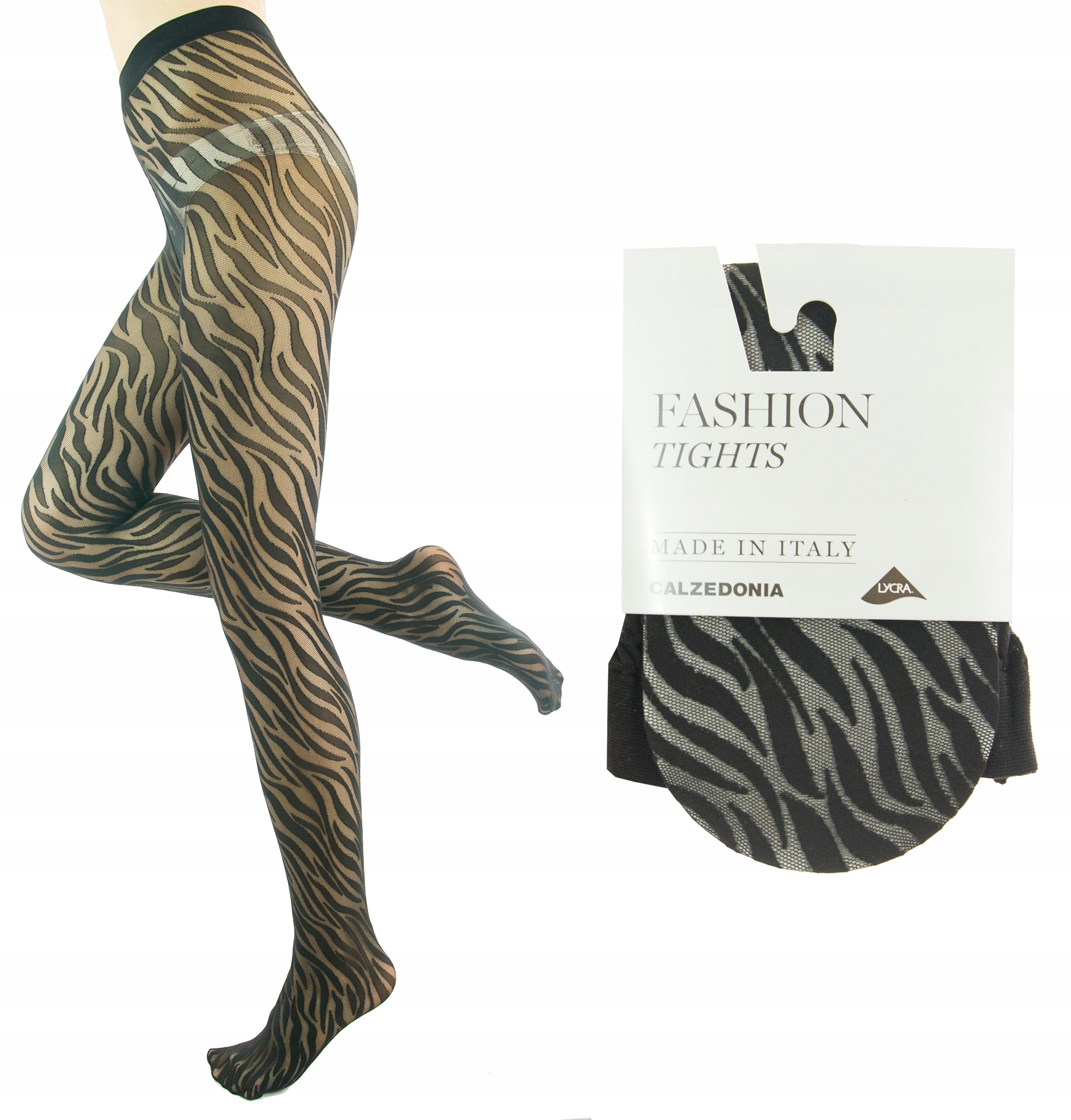 

Calzedonia rajstopy czarne zebra zwierzęce 4 L