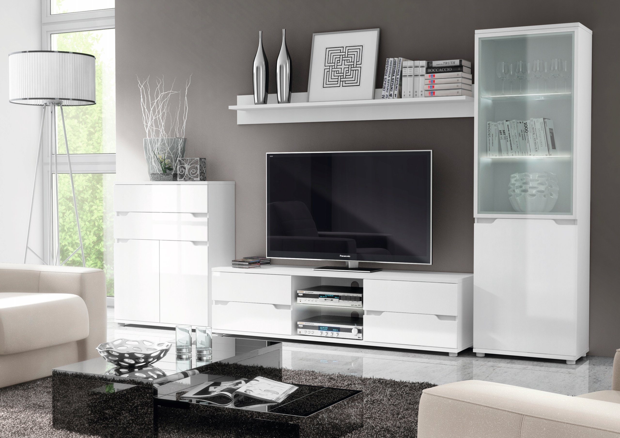 Alaska Szafka RTV stolik pod tv biały wysoki połysk +LED Marka SFM