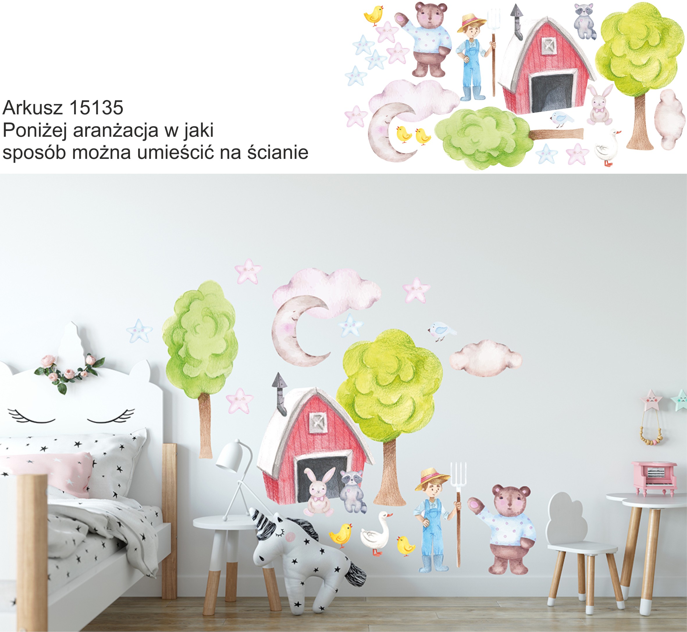 naklejki naklejka dla dzieci na ścianę farma koń Szerokość produktu 240 cm