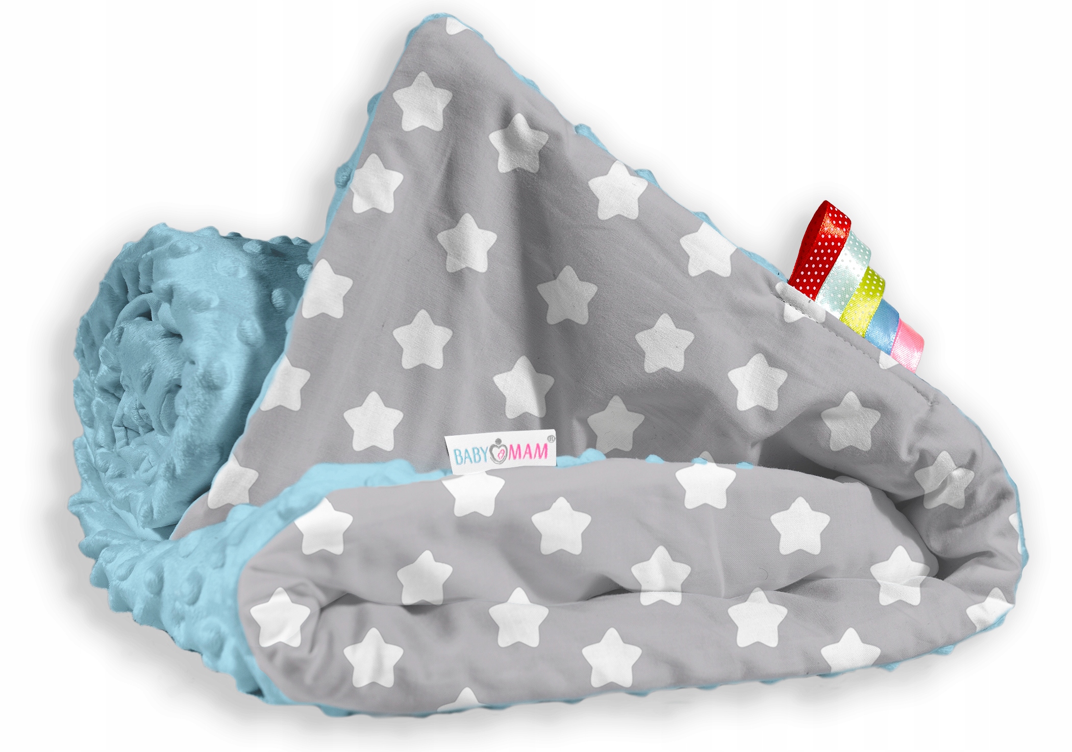 KOCYK DO WÓZKA + PODUSZKA ZESTAW MINKY DWUSTRONNY 2w1 BABYMAM Długość kołdry 75 cm