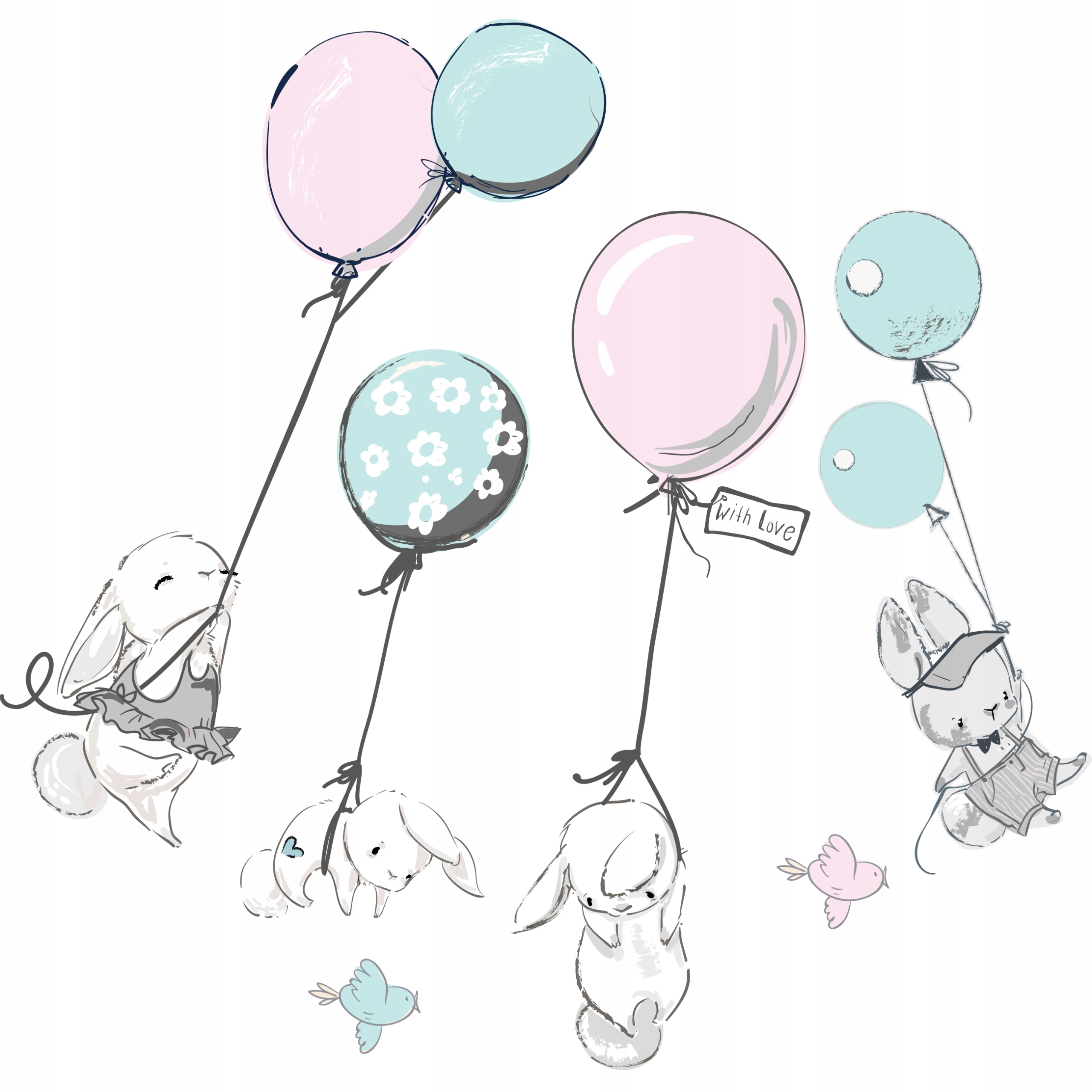 

naklejki dla dzieci na ścianę króliki balony 200