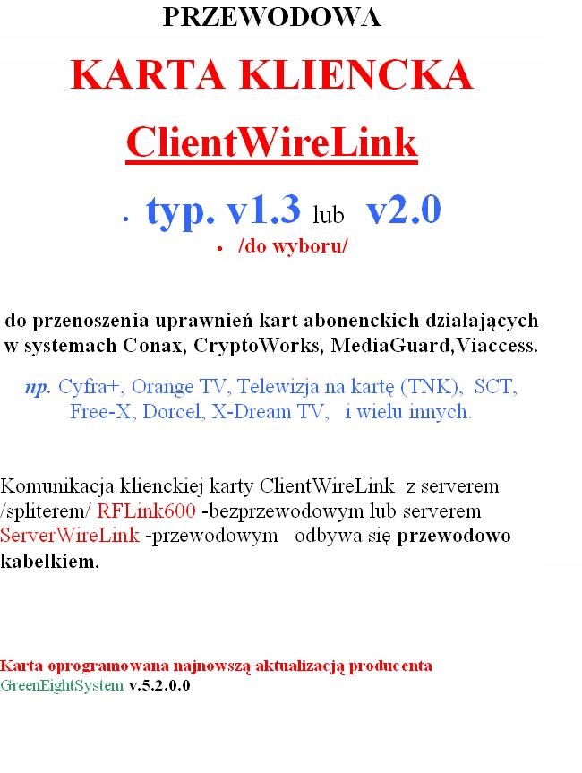 KARTA ClientWireLink typ v1.3 lub v2.0 -przewodowa Marka Inna