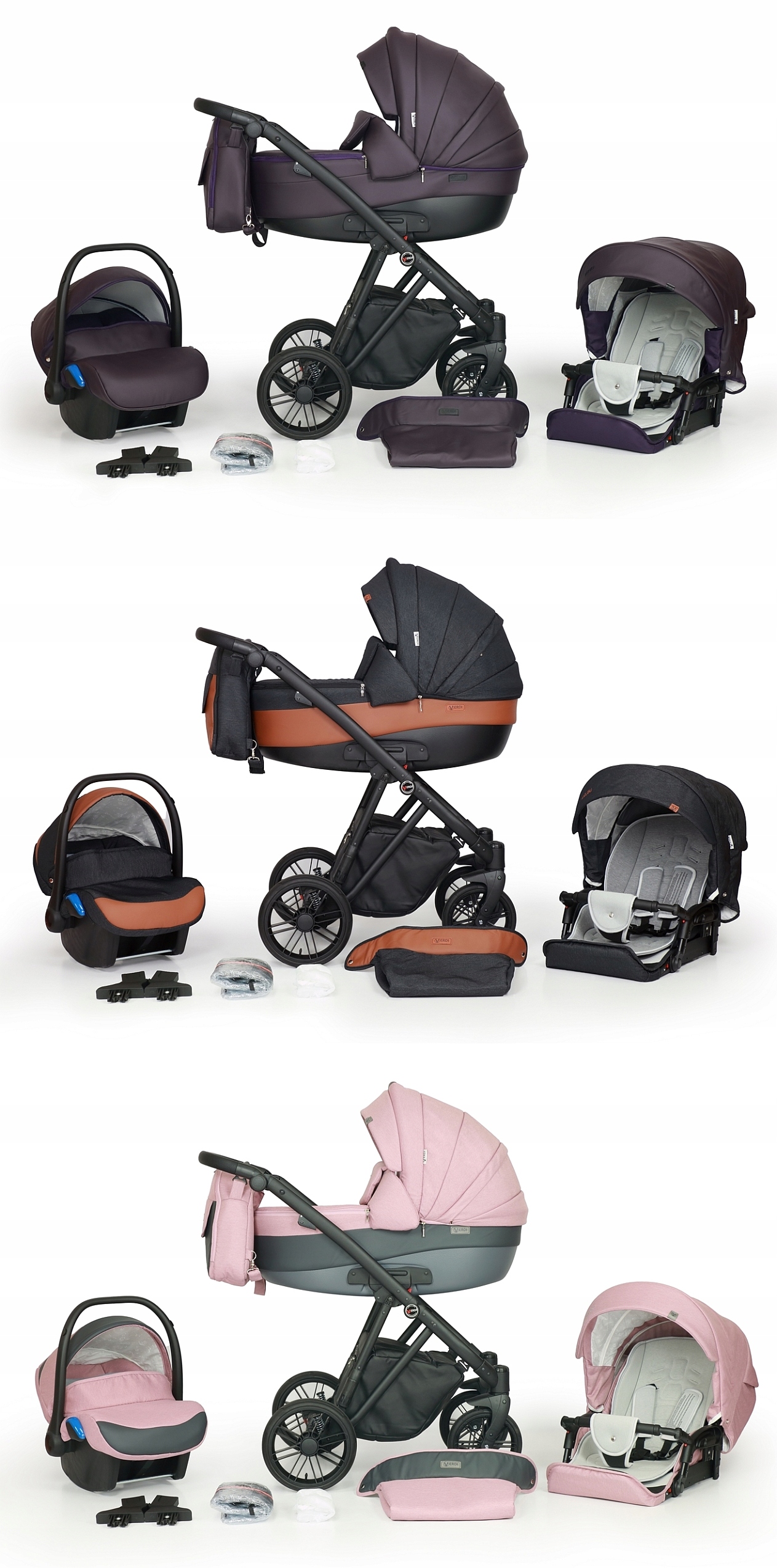 WÓZEK DZIECIĘCY VERDI MELBU 3W1+TORBA + AKCESORIA Typ siedziska Rozkładane