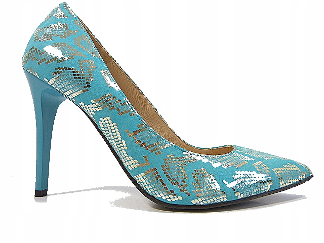 Tyrkysově zlaté lodičky podpatkové, nádherné elegantní dámské boty Bizzarro 37