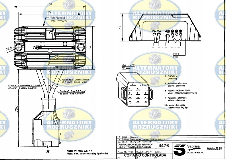 Regulator SAPRISA REF4476 UNIVERSAL / 14V 30A Kod producenta REF4476