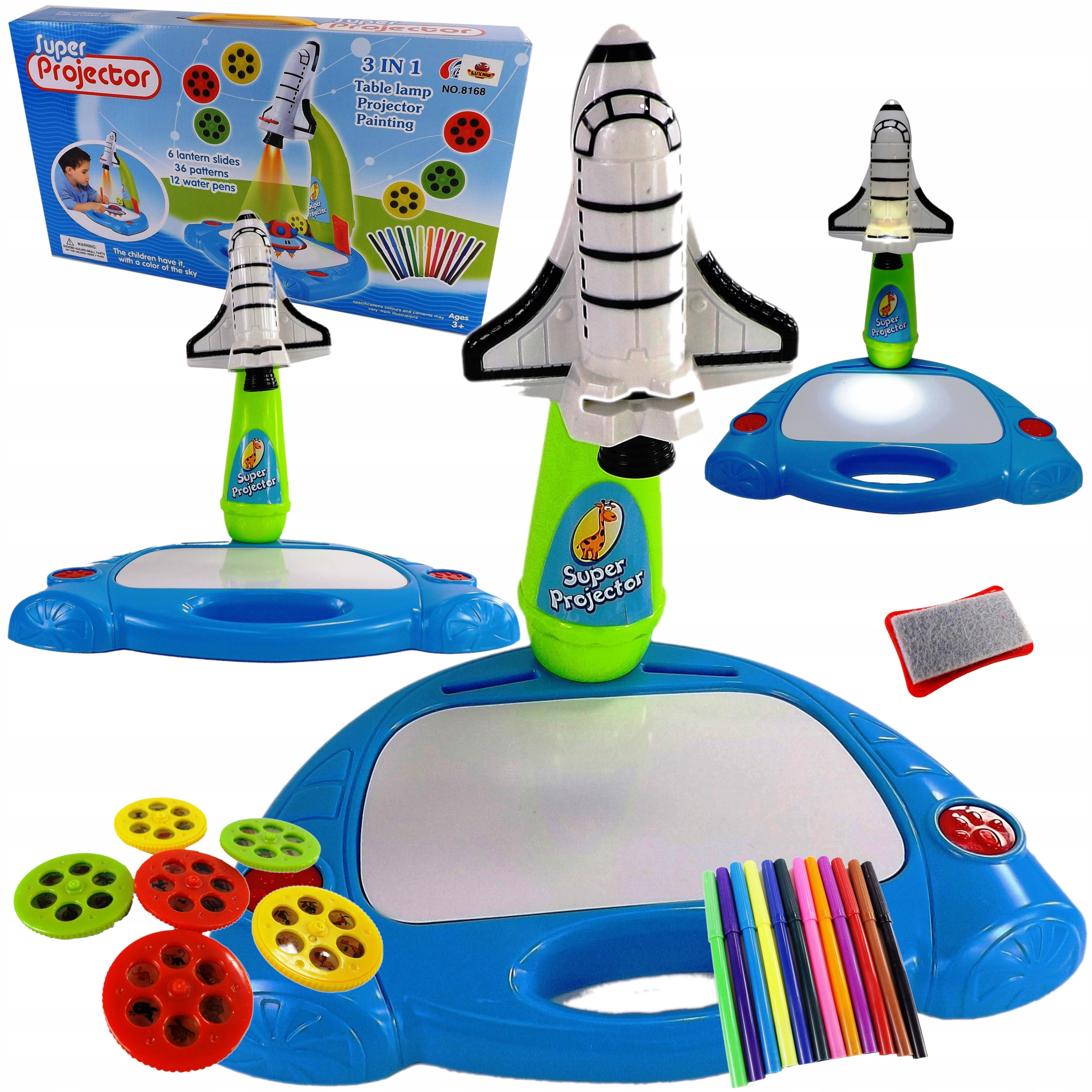 Projektor do rysowania dla dzieci 36 slajdów + 12 pisaków rzutnik