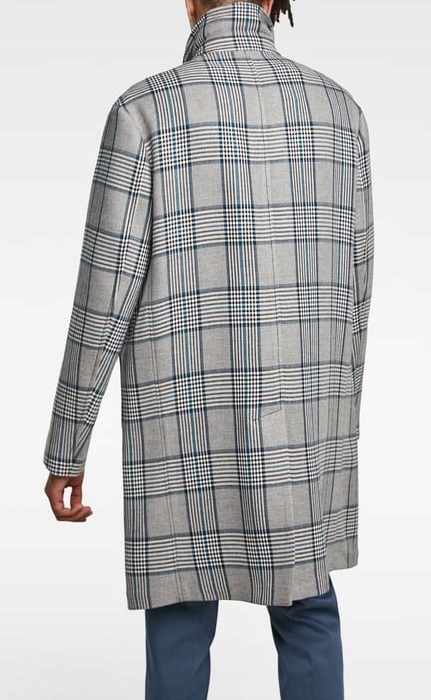 ZARA MAN PŁASZCZ TRENCZ SZARY KRATA L WIOSNA Cechy dodatkowe jednorzędowy