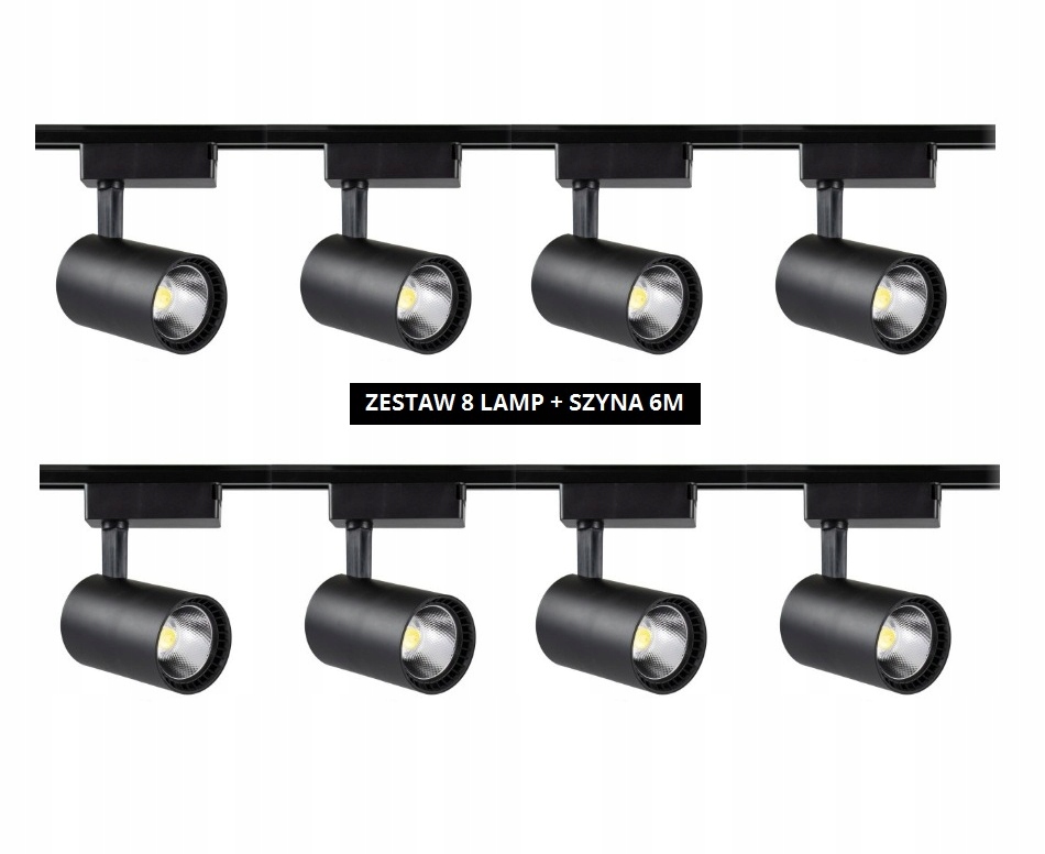 SZYNOPRZEWÓD 6M CZARNY ZESTAW 8 REFLEKTORÓW 6000K