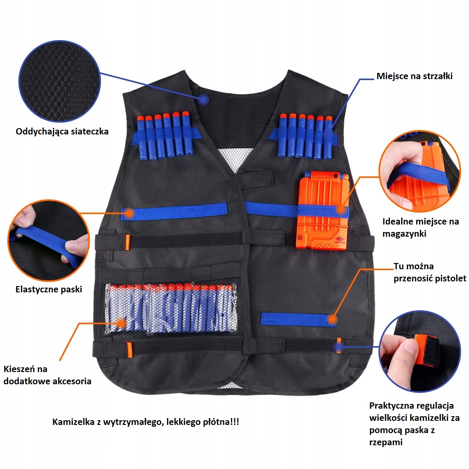 NAJMOCNIEJSZA POJEMNA KAMIZELKA + STRZAŁKI DO NERF Marka Spinel