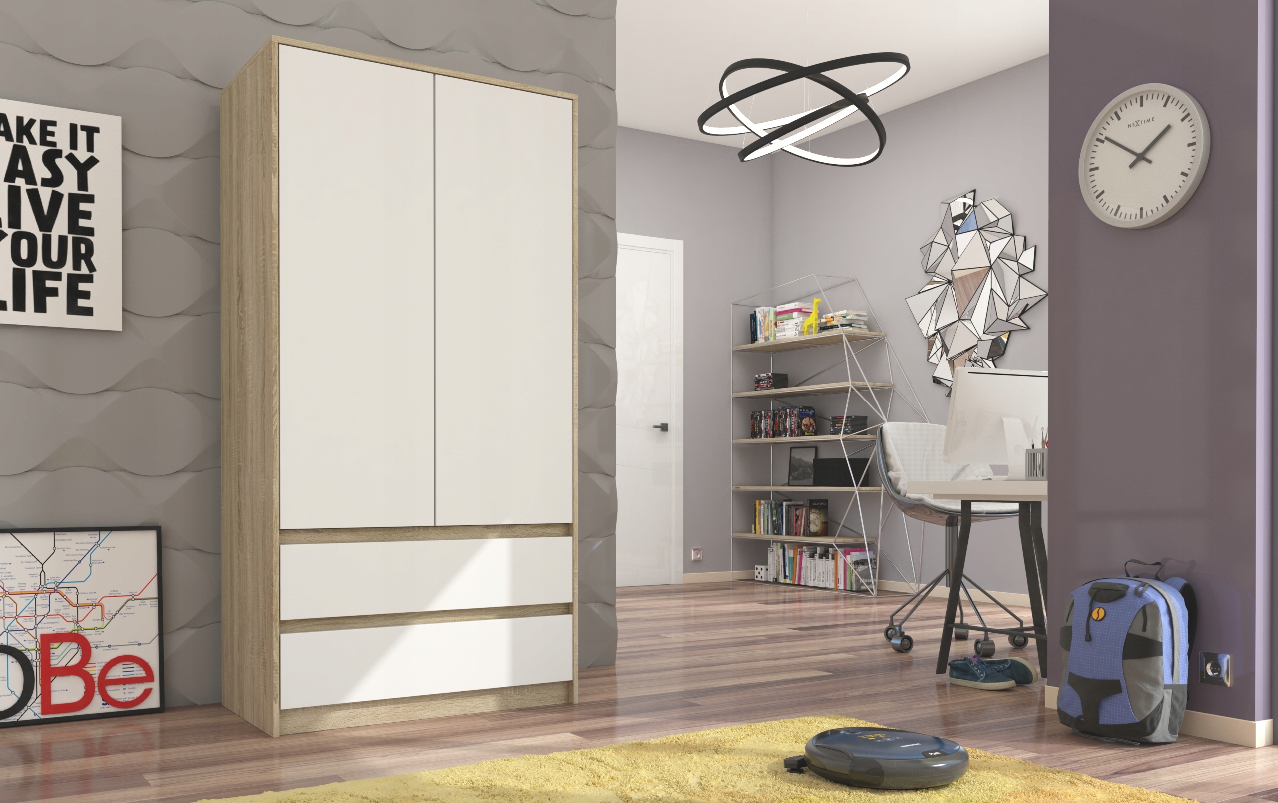 Szafa garderoba 90cm 2d 2sz sonoma mix biały B-9