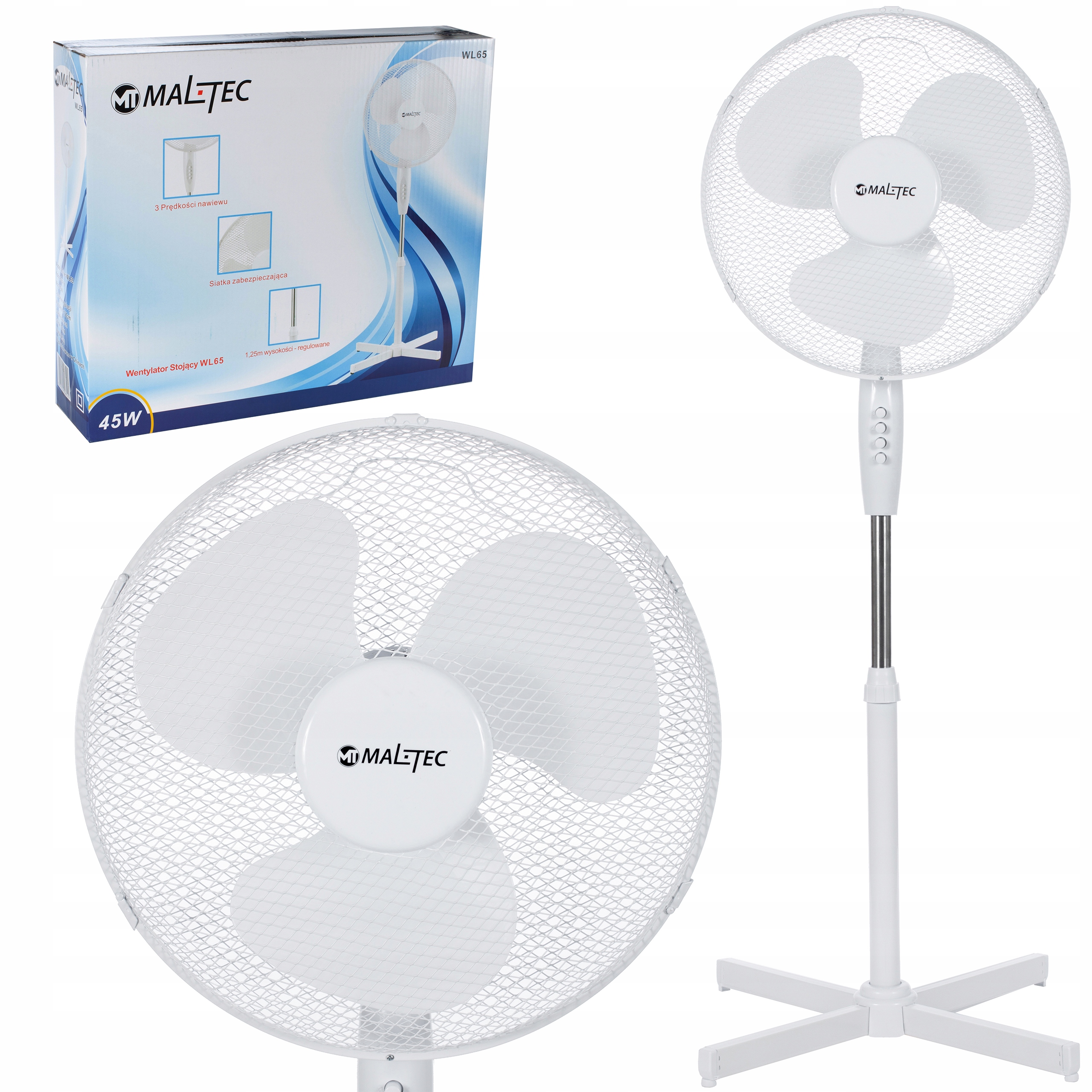 WENTYLATOR STOJĄCY WIATRAK PODŁOGOWY CICHY MOCNY REGULACJA OSCYLACJA Model WL65