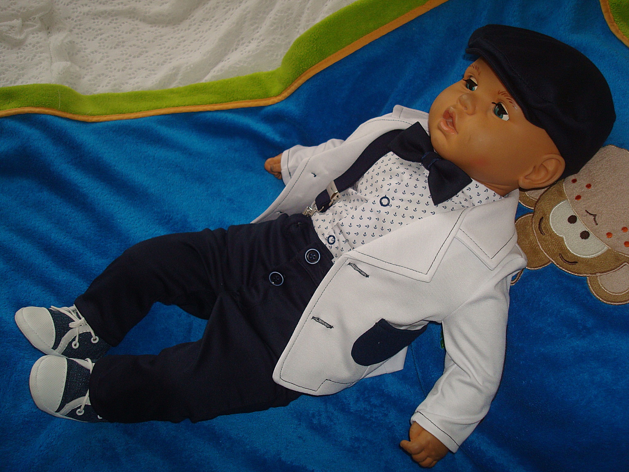 BAWEŁNA MARYNARKA KOMPLET UBRANKO/CHRZTU/WESELE/68 Kolor niebieski