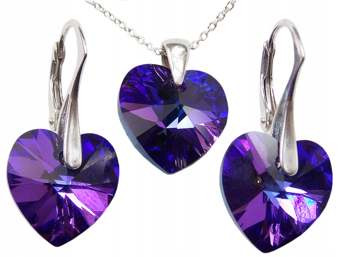 

Komplet Swarovski Serce 14mm Heliotrope