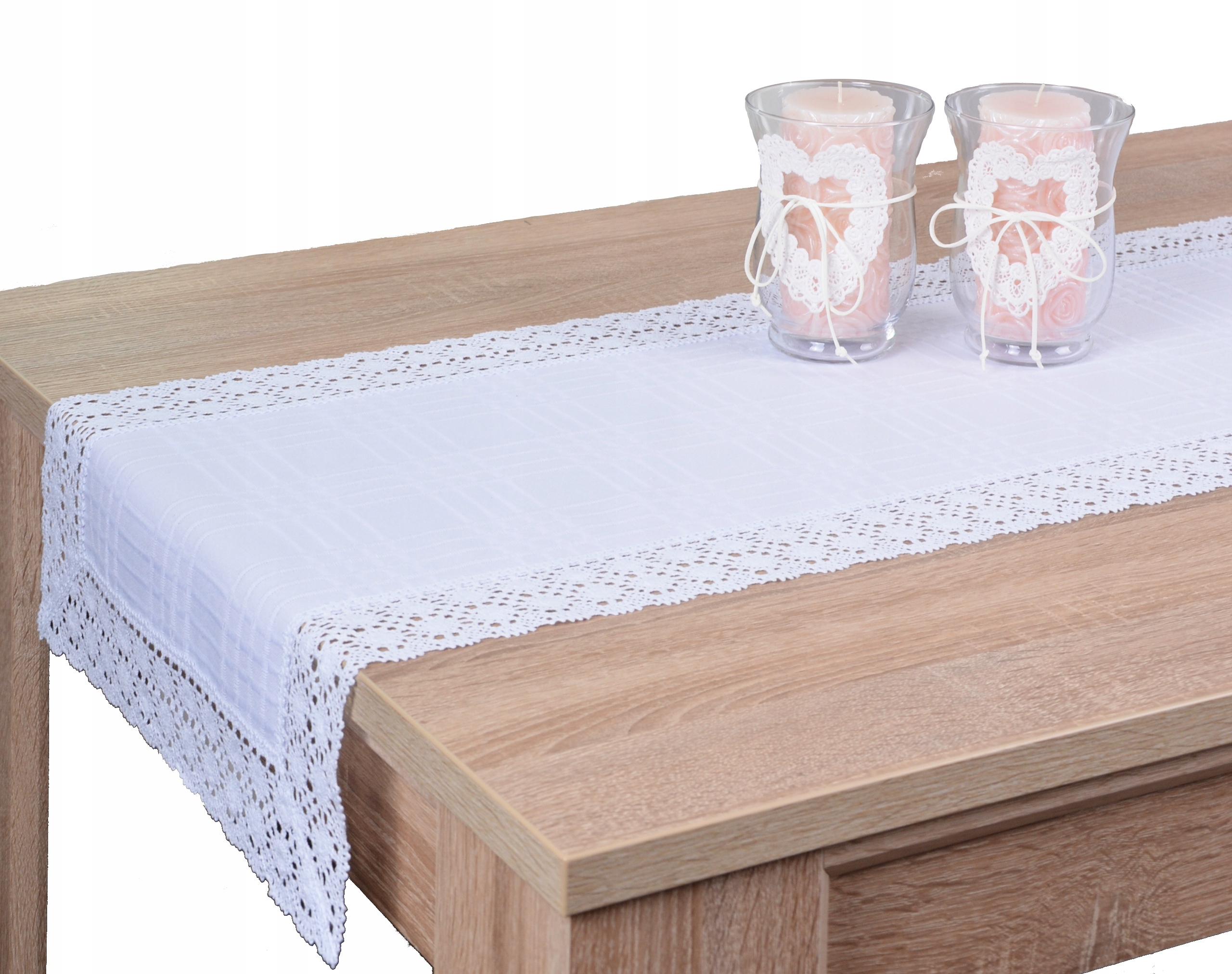 

pas bawełniany plamoodporny 40x160 biel koronka