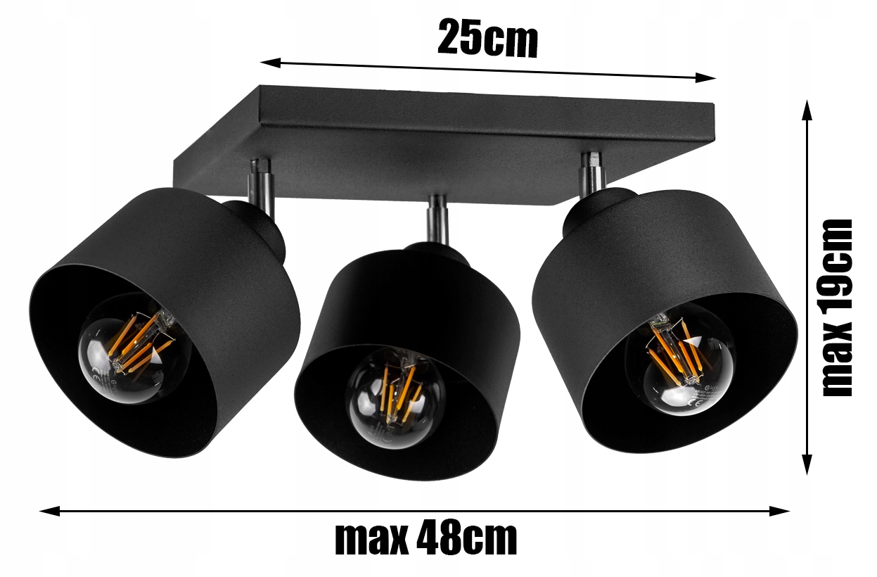 LAMPA SUFITOWA PLAFON ŻYRANDOL LOFT EDISON LED Kolor czarny