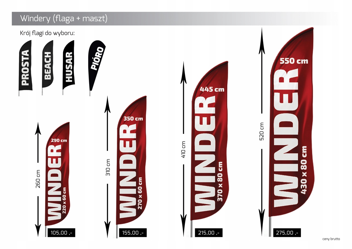 WINDER 550 cm FLAGA REKLAMOWA 430x80 cm + PROJEKT Marka inny