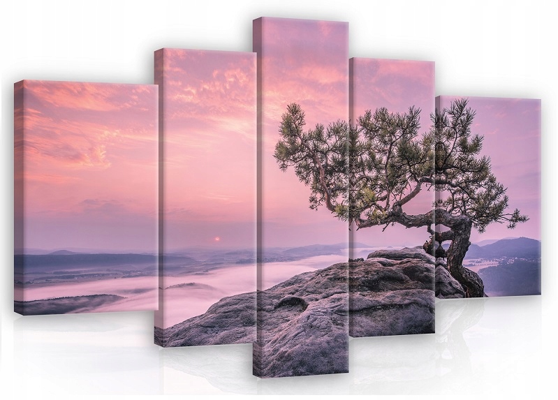 Obraz Set Velký Do Obývacího Pokoje Ložnice 5 Dílný XXL Hory Dřevo 170x100